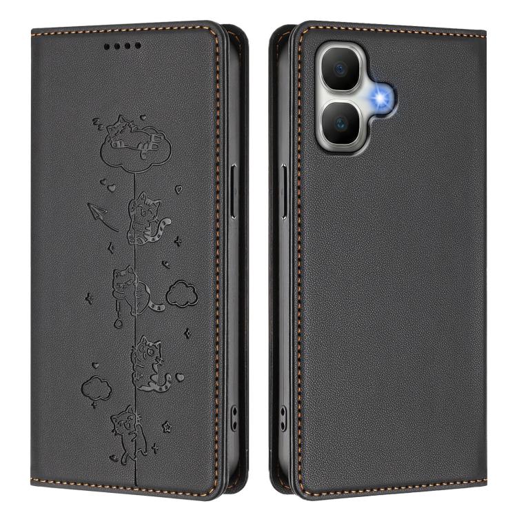 For Infinix Smart 20 4G Cute Cats Embossed Magnetic RFID Vegan Leather Phone Case
