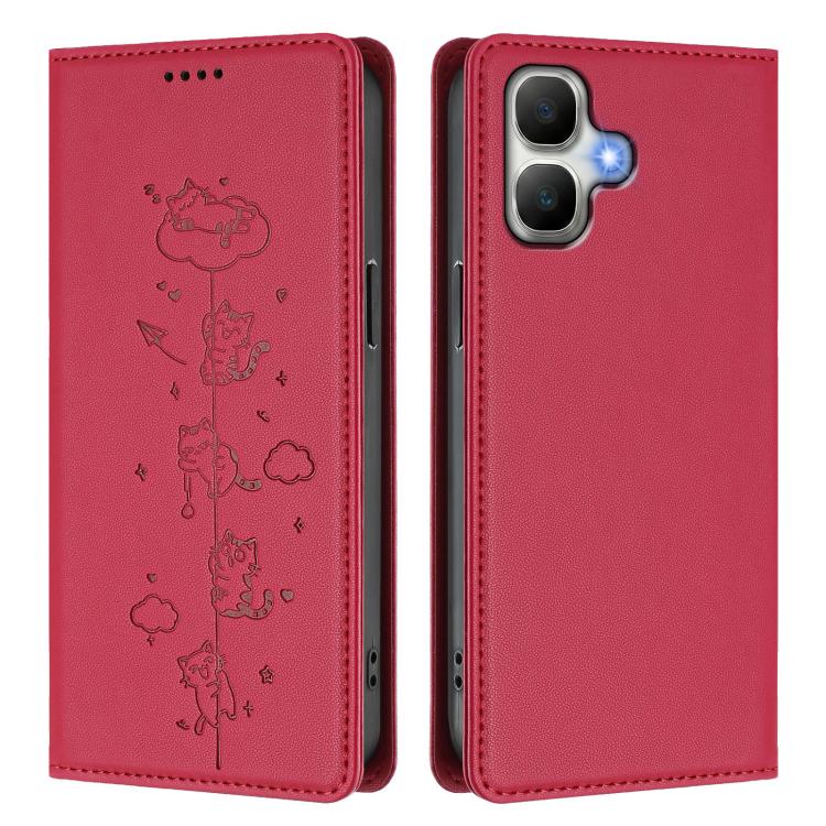 For Infinix Smart 20 4G Cute Cats Embossed Magnetic RFID Vegan Leather Phone Case