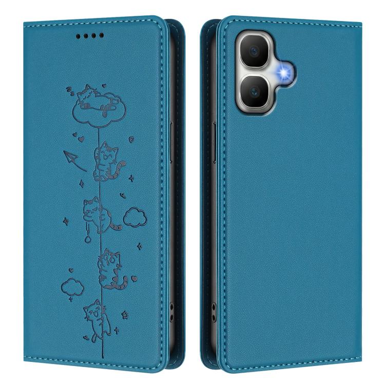 For Infinix Smart 20 4G Cute Cats Embossed Magnetic RFID Vegan Leather Phone Case