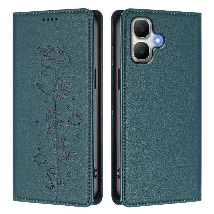 For Infinix Smart 20 4G Cute Cats Embossed Magnetic RFID Vegan Leather Phone Case