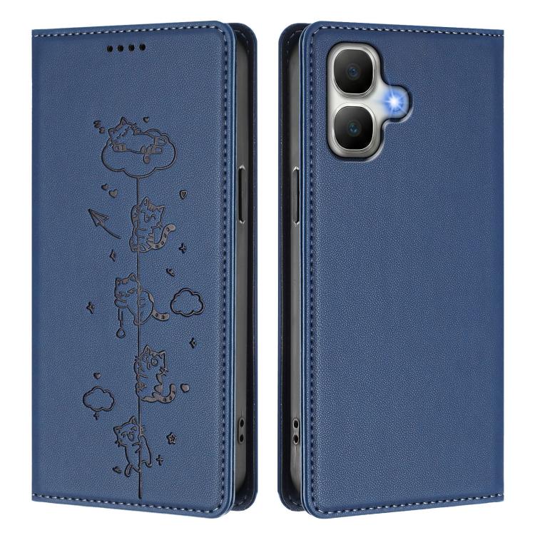 For Infinix Smart 20 4G Cute Cats Embossed Magnetic RFID Vegan Leather Phone Case