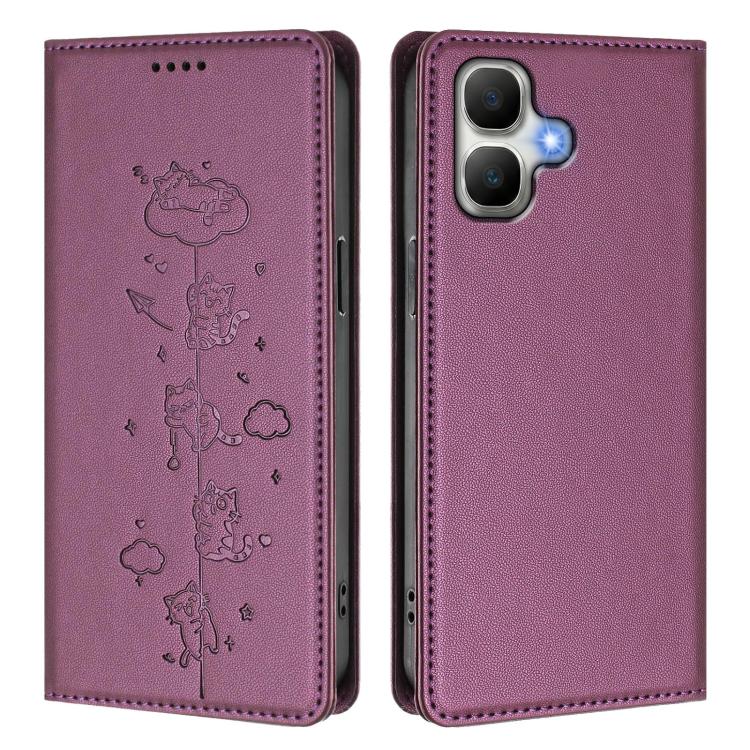 For Infinix Smart 20 4G Cute Cats Embossed Magnetic RFID Vegan Leather Phone Case