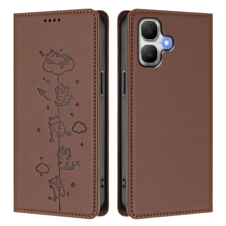 For Infinix Smart 20 4G Cute Cats Embossed Magnetic RFID Vegan Leather Phone Case