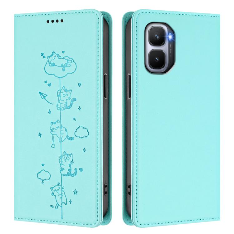 For Infinix GT 50 Pro 5G Cute Cats Embossed Magnetic RFID Vegan Leather Phone Case