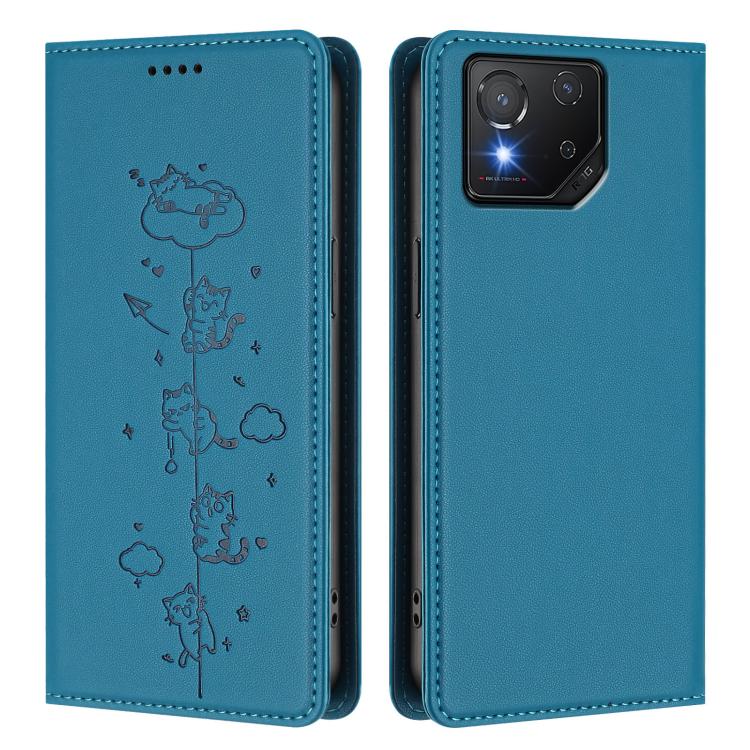For Asus ROG Phone 8 / Phone 8 Pro Cute Cats Embossed Magnetic RFID Vegan Leather Phone Case