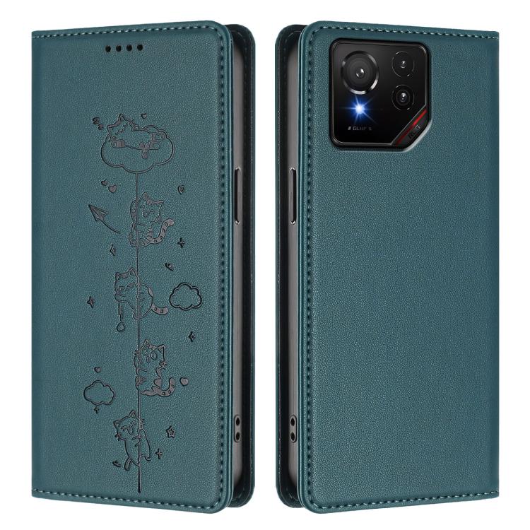 For Asus ROG Phone 9 / Phone 9 Pro Cute Cats Embossed Magnetic RFID Vegan Leather Phone Case