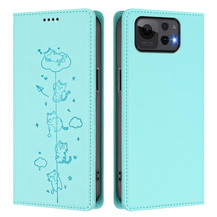 For Asus Zenfone 12 Ultra Cute Cats Embossed Magnetic RFID Vegan Leather Phone Case