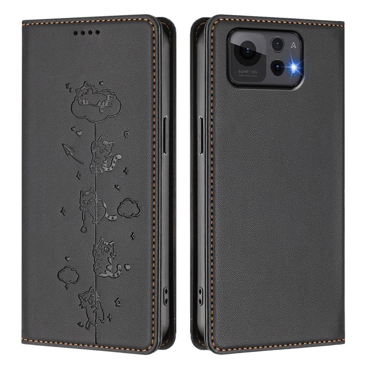 For Asus Zenfone 12 Ultra Cute Cats Embossed Magnetic RFID Vegan Leather Phone Case