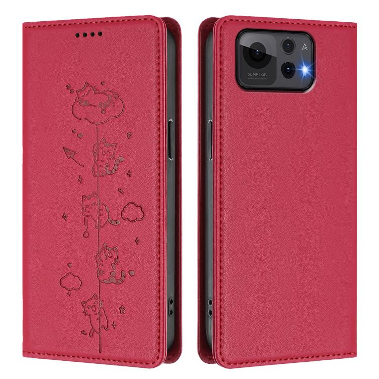 For Asus Zenfone 12 Ultra Cute Cats Embossed Magnetic RFID Vegan Leather Phone Case