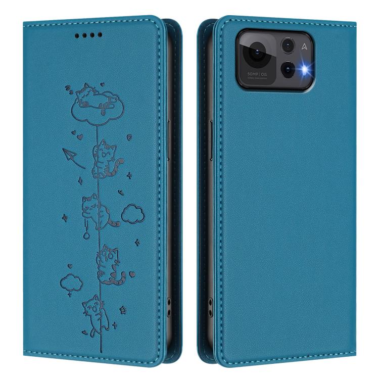 For Asus Zenfone 12 Ultra Cute Cats Embossed Magnetic RFID Vegan Leather Phone Case