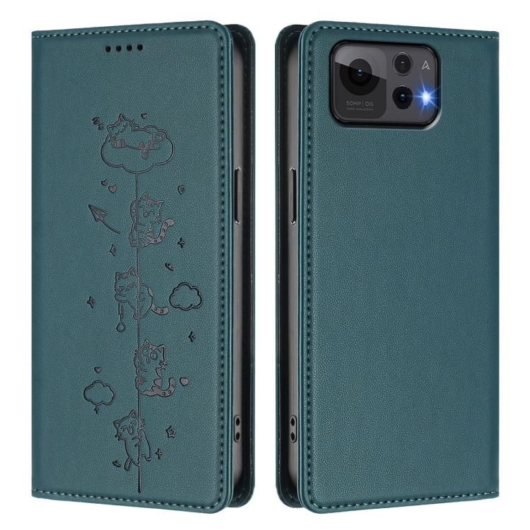 For Asus Zenfone 12 Ultra Cute Cats Embossed Magnetic RFID Vegan Leather Phone Case