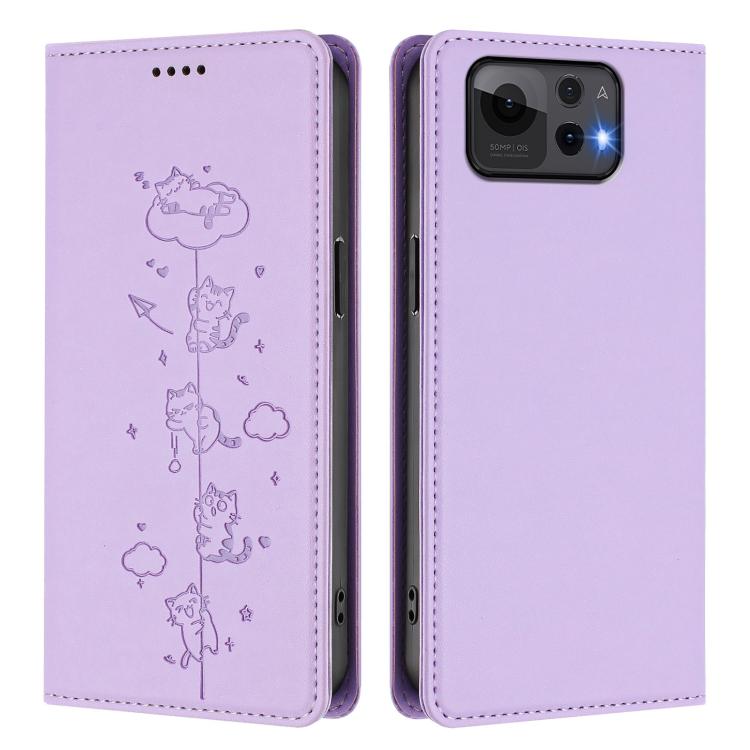 For Asus Zenfone 12 Ultra Cute Cats Embossed Magnetic RFID Vegan Leather Phone Case