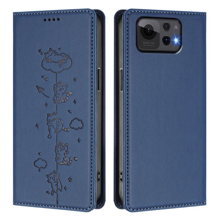 For Asus Zenfone 12 Ultra Cute Cats Embossed Magnetic RFID Vegan Leather Phone Case