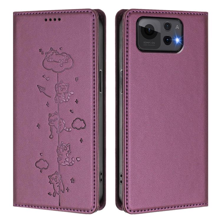 For Asus Zenfone 12 Ultra Cute Cats Embossed Magnetic RFID Vegan Leather Phone Case