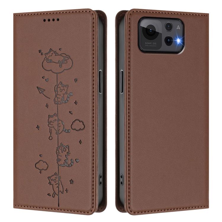 For Asus Zenfone 12 Ultra Cute Cats Embossed Magnetic RFID Vegan Leather Phone Case