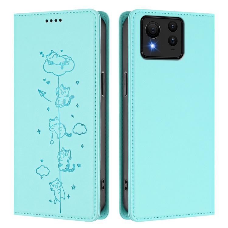 For Asus Zenfone 11 Ultra Cute Cats Embossed Magnetic RFID Vegan Leather Phone Case