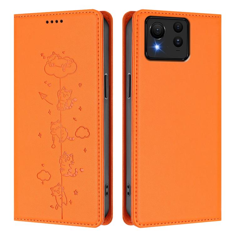 For Asus Zenfone 11 Ultra Cute Cats Embossed Magnetic RFID Vegan Leather Phone Case