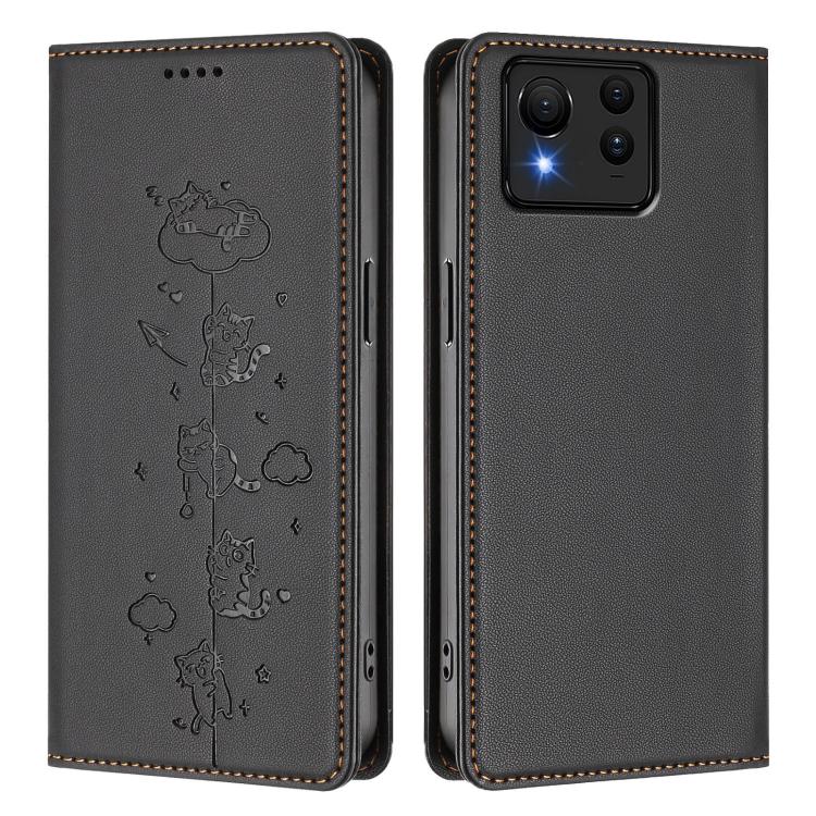 For Asus Zenfone 11 Ultra Cute Cats Embossed Magnetic RFID Vegan Leather Phone Case