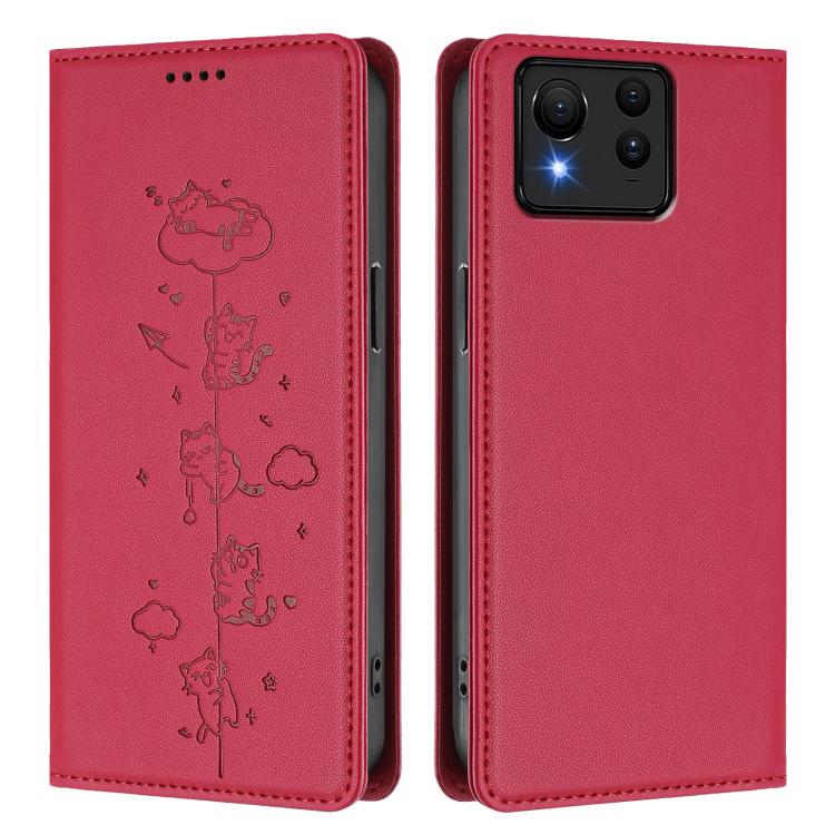 For Asus Zenfone 11 Ultra Cute Cats Embossed Magnetic RFID Vegan Leather Phone Case