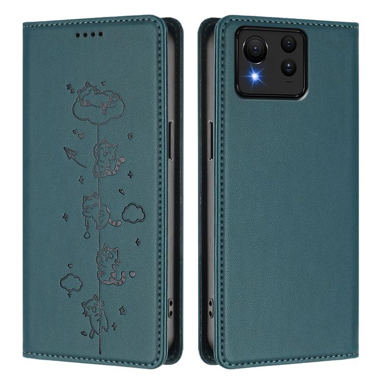 For Asus Zenfone 11 Ultra Cute Cats Embossed Magnetic RFID Vegan Leather Phone Case