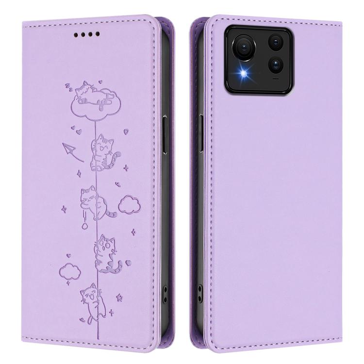 For Asus Zenfone 11 Ultra Cute Cats Embossed Magnetic RFID Vegan Leather Phone Case