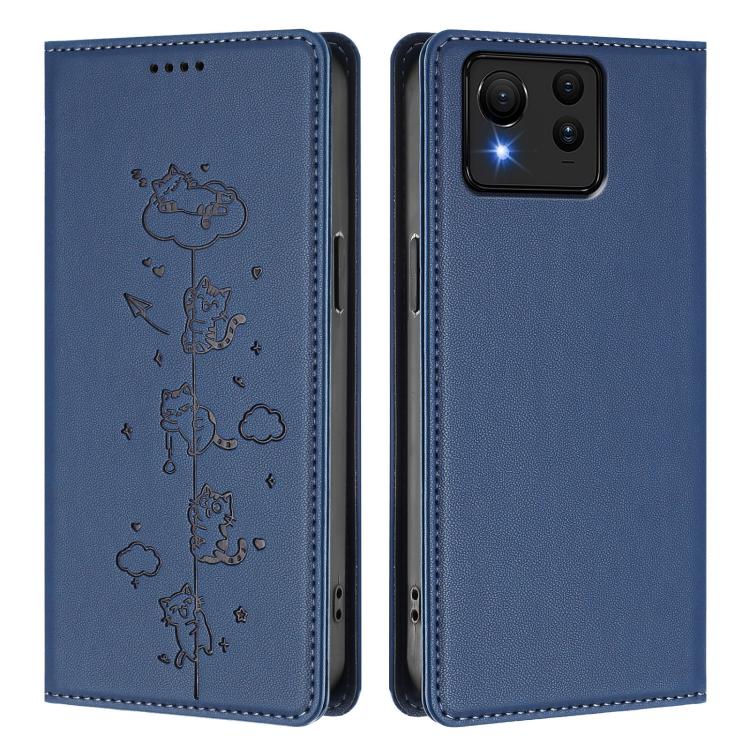 For Asus Zenfone 11 Ultra Cute Cats Embossed Magnetic RFID Vegan Leather Phone Case