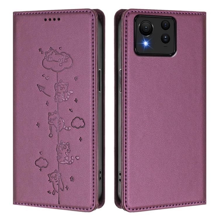 For Asus Zenfone 11 Ultra Cute Cats Embossed Magnetic RFID Vegan Leather Phone Case