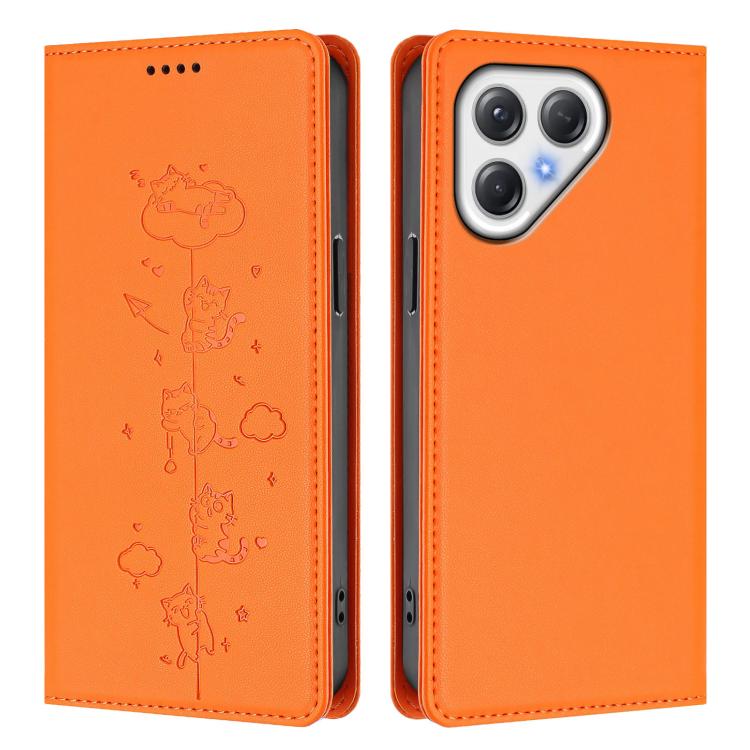 For Tecno Pova 7 5G Cute Cats Embossed Magnetic RFID Vegan Leather Phone Case