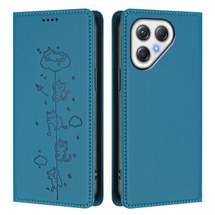 For Tecno Pova 7 5G Cute Cats Embossed Magnetic RFID Vegan Leather Phone Case