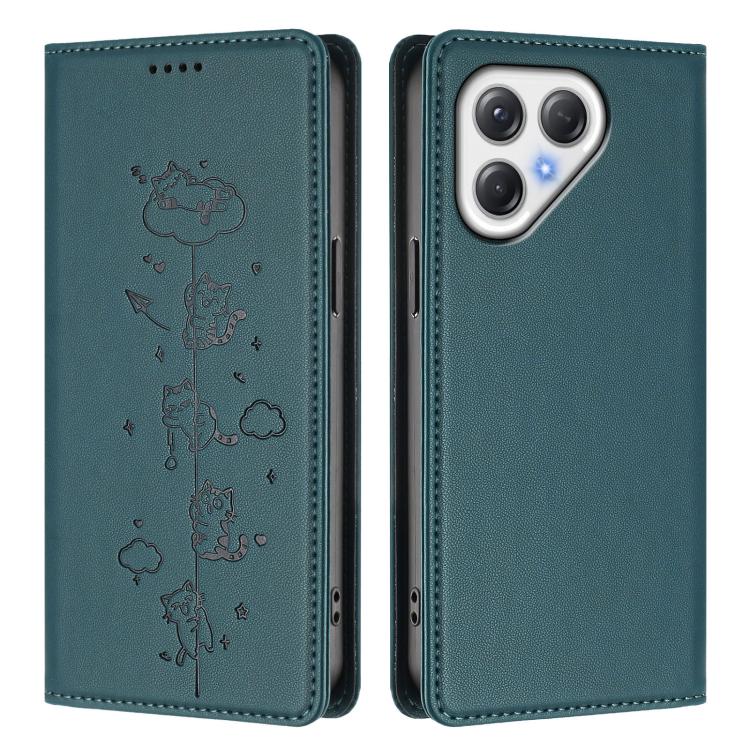 For Tecno Pova 7 5G Cute Cats Embossed Magnetic RFID Vegan Leather Phone Case