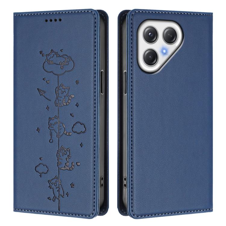 For Tecno Pova 7 5G Cute Cats Embossed Magnetic RFID Vegan Leather Phone Case