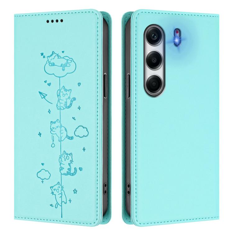 For Tecno Camon 40 Pro 4G Cute Cats Embossed Magnetic RFID Vegan Leather Phone Case