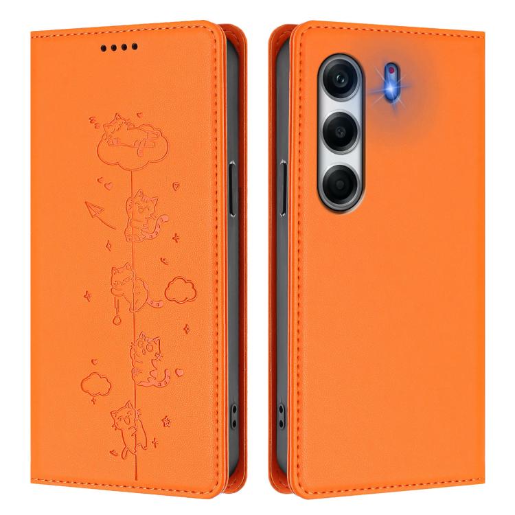 For Tecno Camon 40 Pro 4G Cute Cats Embossed Magnetic RFID Vegan Leather Phone Case