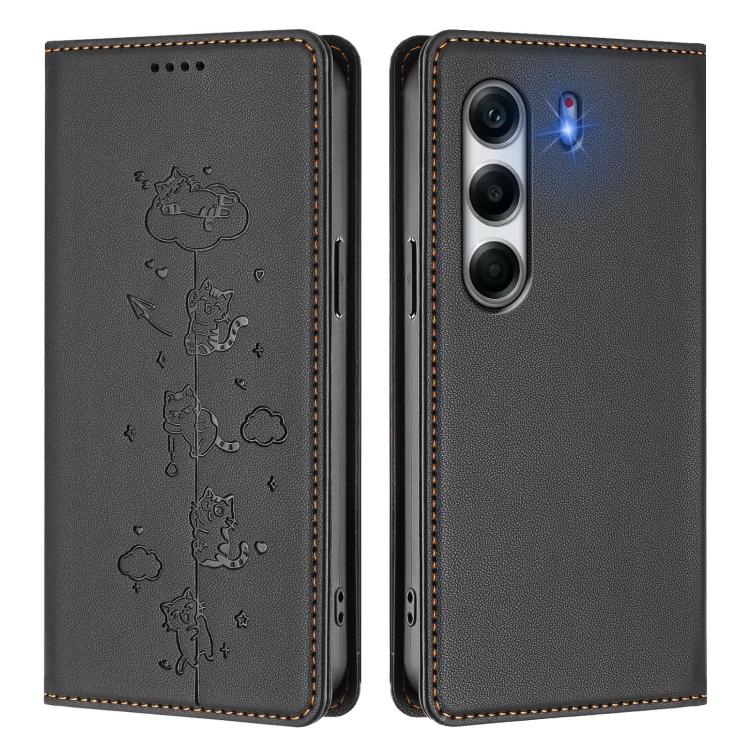 For Tecno Camon 40 Pro 4G Cute Cats Embossed Magnetic RFID Vegan Leather Phone Case