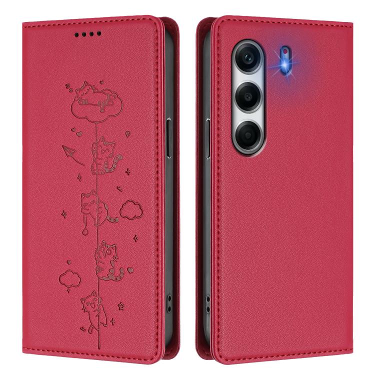 For Tecno Camon 40 Pro 4G Cute Cats Embossed Magnetic RFID Vegan Leather Phone Case