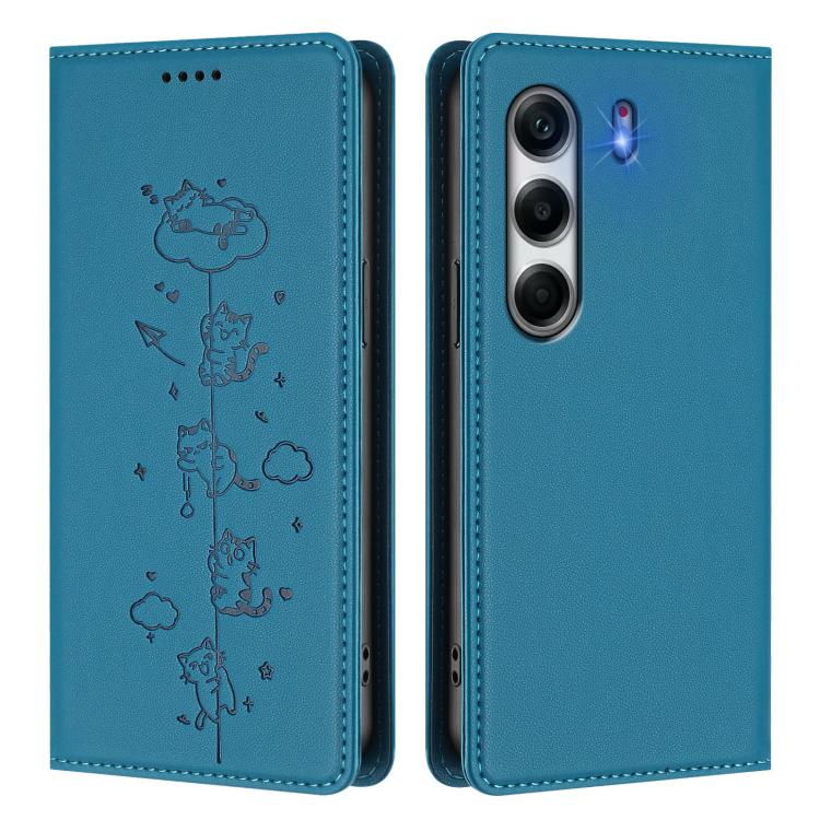 For Tecno Camon 40 Pro 4G Cute Cats Embossed Magnetic RFID Vegan Leather Phone Case