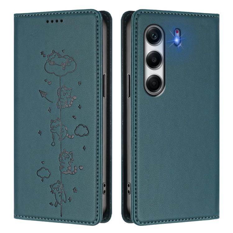 For Tecno Camon 40 Pro 4G Cute Cats Embossed Magnetic RFID Vegan Leather Phone Case