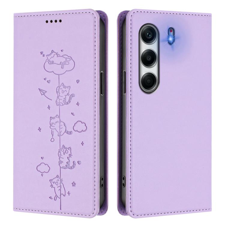 For Tecno Camon 40 Pro 4G Cute Cats Embossed Magnetic RFID Vegan Leather Phone Case