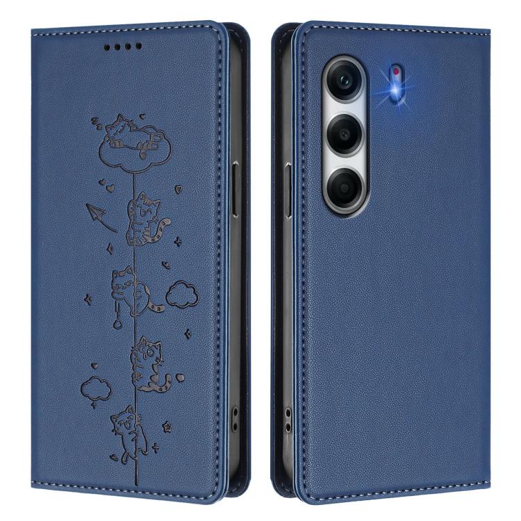 For Tecno Camon 40 Pro 4G Cute Cats Embossed Magnetic RFID Vegan Leather Phone Case