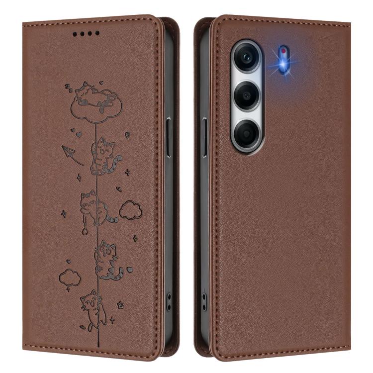 For Tecno Camon 40 Pro 4G Cute Cats Embossed Magnetic RFID Vegan Leather Phone Case