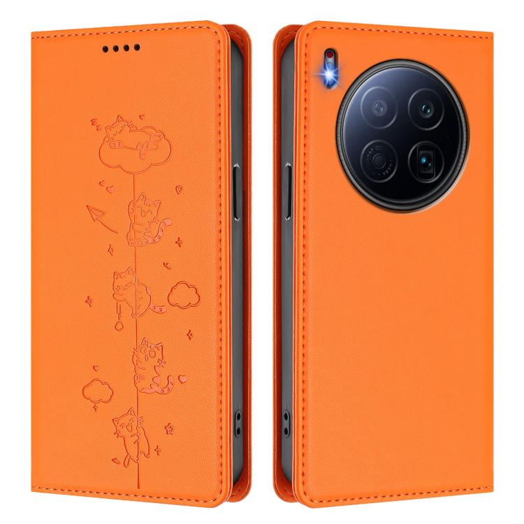 For Tecno Camon 40 Premier Cute Cats Embossed Magnetic RFID Vegan Leather Phone Case