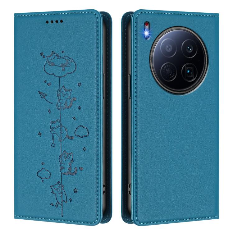 For Tecno Camon 40 Premier Cute Cats Embossed Magnetic RFID Vegan Leather Phone Case