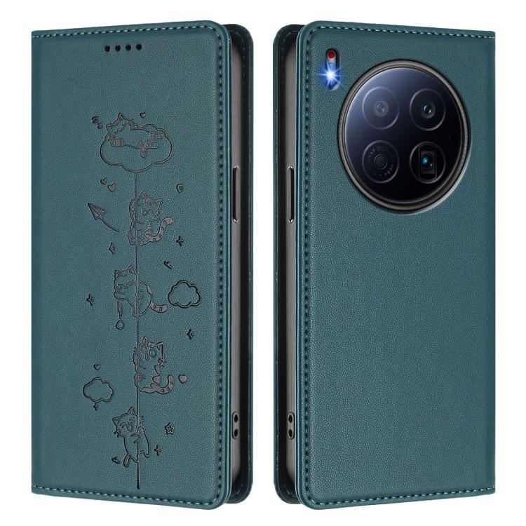 For Tecno Camon 40 Premier Cute Cats Embossed Magnetic RFID Vegan Leather Phone Case