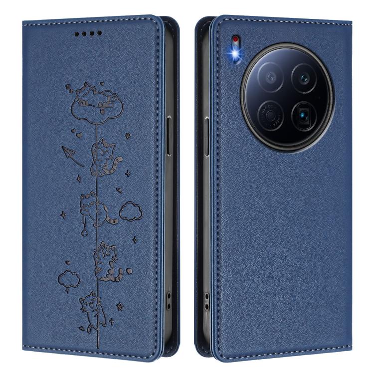 For Tecno Camon 40 Premier Cute Cats Embossed Magnetic RFID Vegan Leather Phone Case