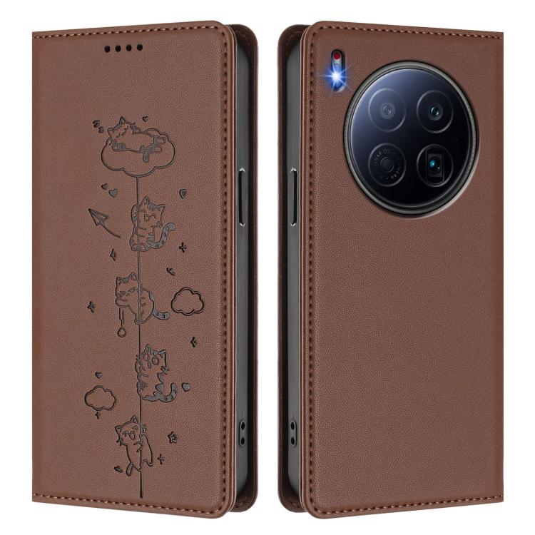 For Tecno Camon 40 Premier Cute Cats Embossed Magnetic RFID Vegan Leather Phone Case