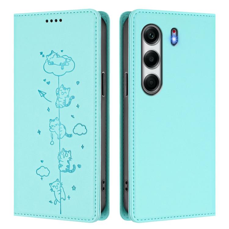 For Tecno Camon 40 4G Cute Cats Embossed Magnetic RFID Vegan Leather Phone Case