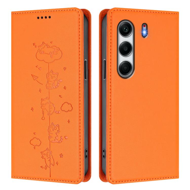 For Tecno Camon 40 4G Cute Cats Embossed Magnetic RFID Vegan Leather Phone Case