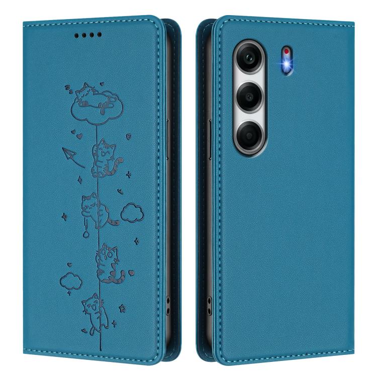 For Tecno Camon 40 4G Cute Cats Embossed Magnetic RFID Vegan Leather Phone Case