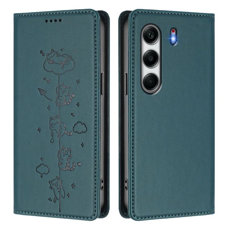 For Tecno Camon 40 4G Cute Cats Embossed Magnetic RFID Vegan Leather Phone Case