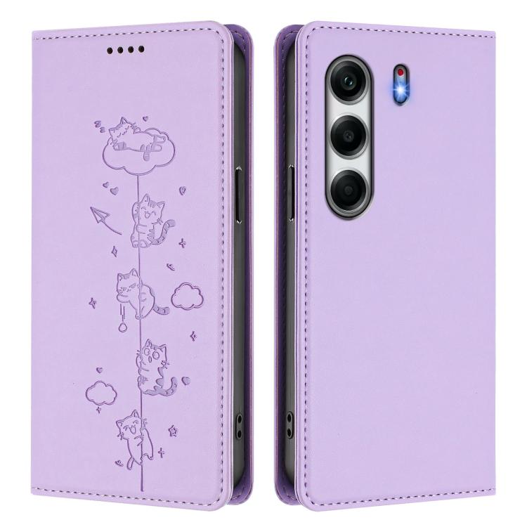 For Tecno Camon 40 4G Cute Cats Embossed Magnetic RFID Vegan Leather Phone Case